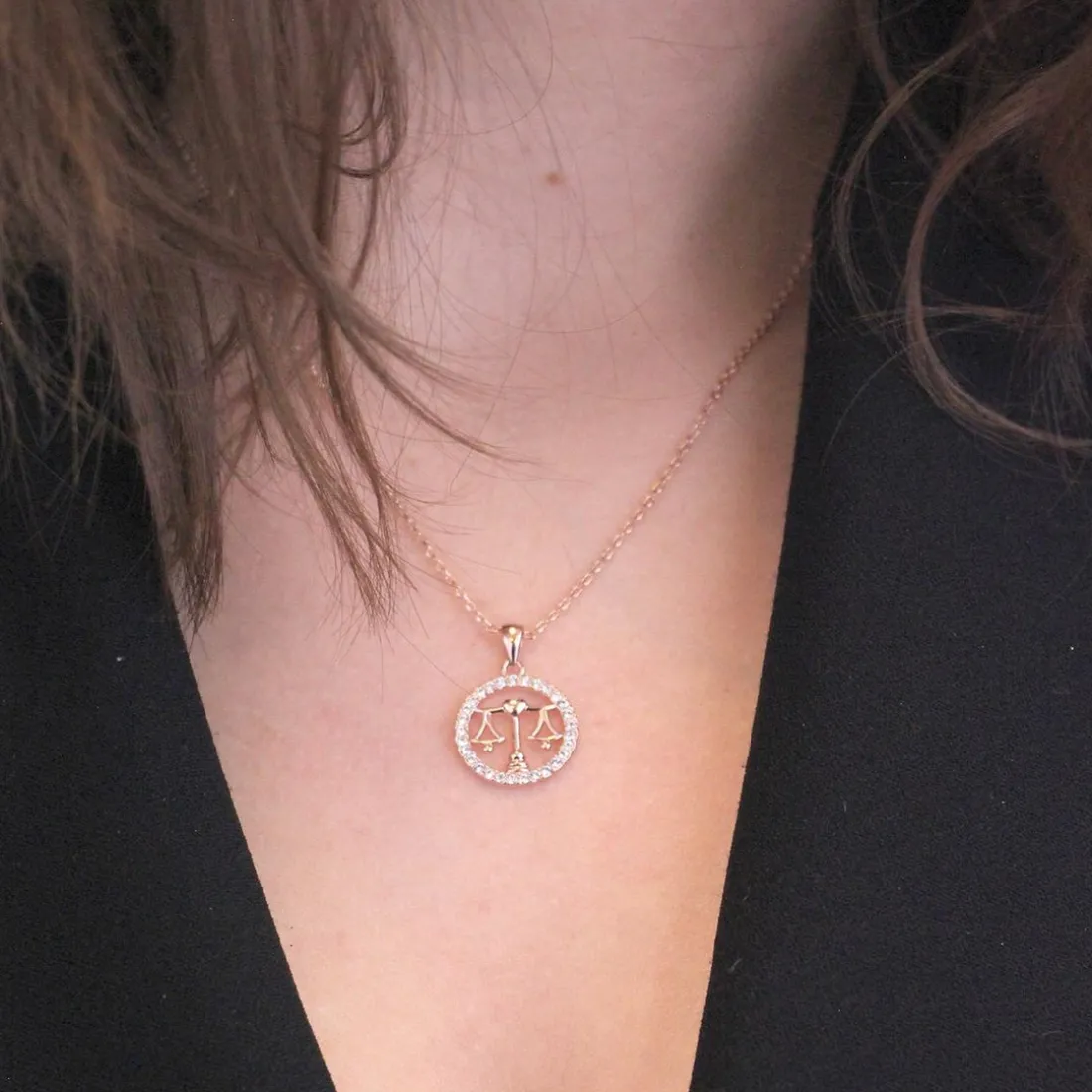 Pendentif Zodiaque Balance Or Rose
